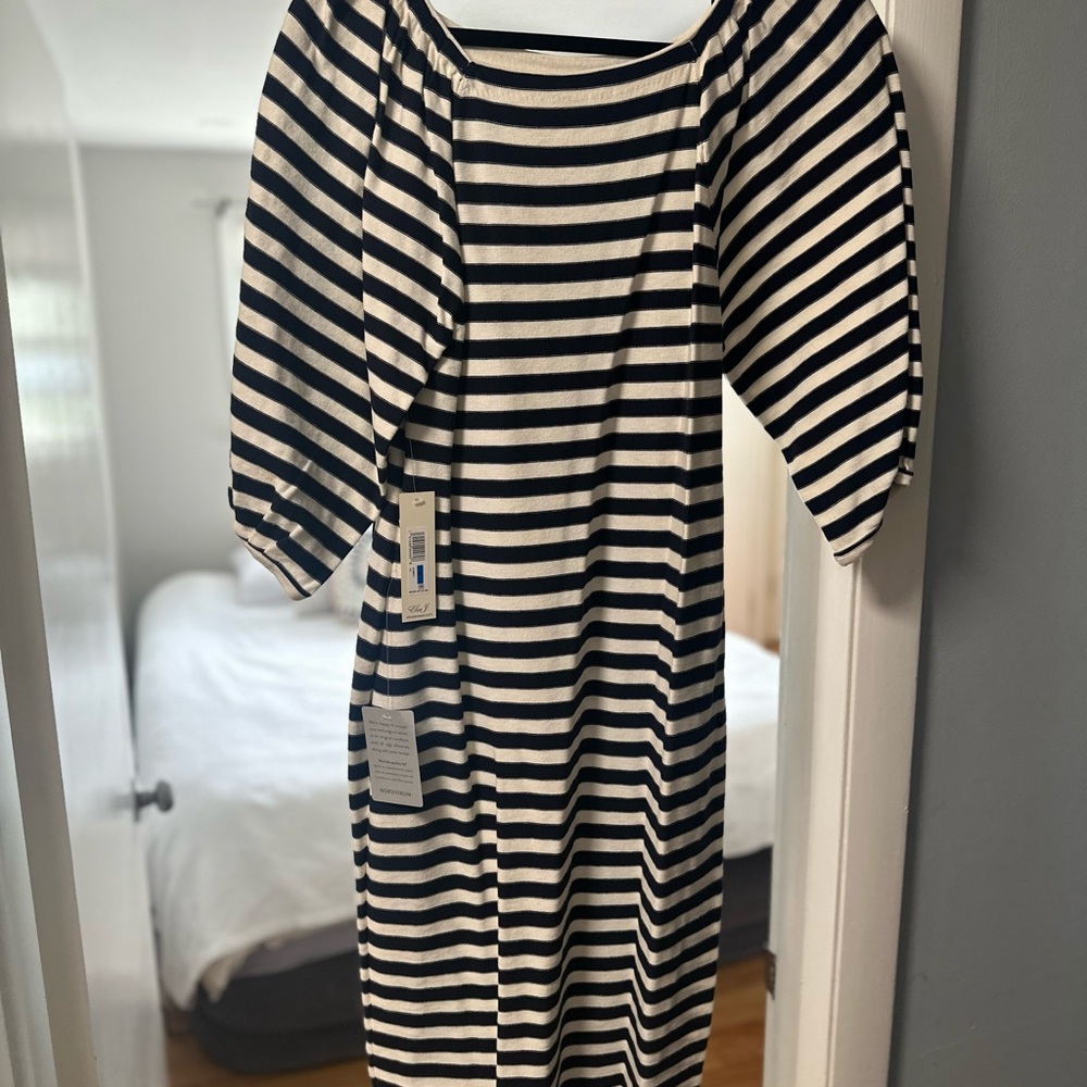 Eliza J Navy and White Striped Long Sleeve Dress